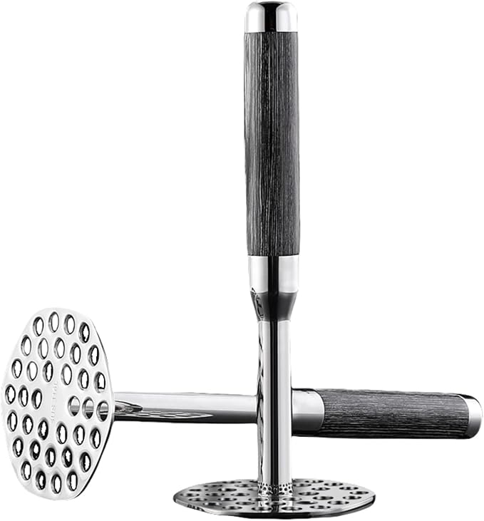 316 Stainless Steel Potato Masher - 10 Inch / 24cm with Wood Handle, Easy Clean Design for Mashed Potatoes, Guacamole & More