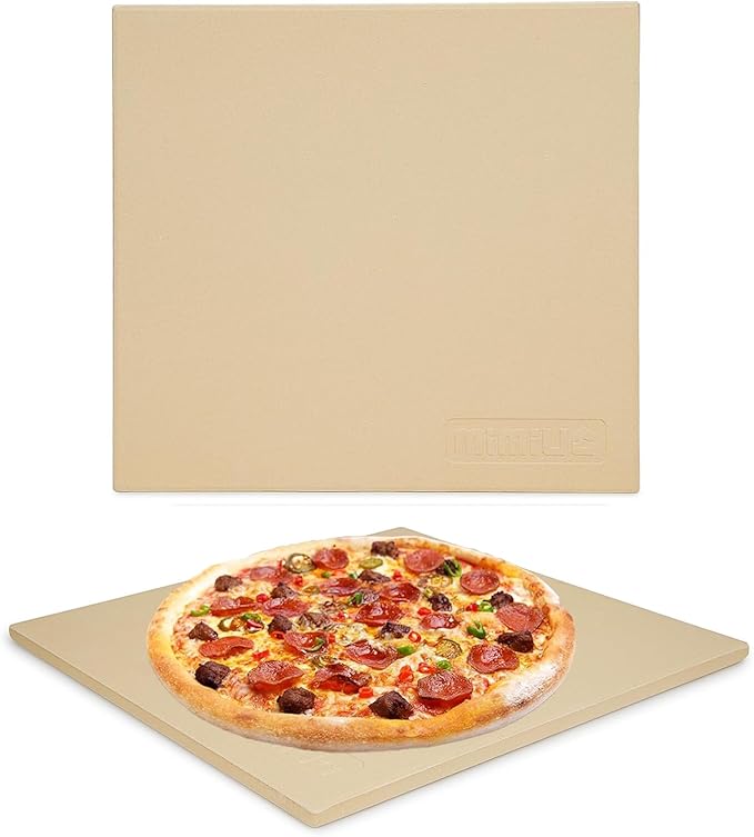 Mimiuo Pizza Stone for Oven and BBQ Grill, 13 inch Square Bread Baking Stone, Heavy Duty Large Ceramic Pizza Pan for Baking Pie Cookie and Cheese