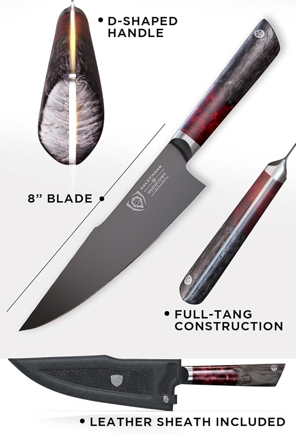 Dalstrong Chef Knife - 8 inch - Spartan Ghost Series - American Forged S35VN Powdered Steel Kitchen Knife - Maple & Red Resin Handle - Razor Sharp Cooking Knife -Sheath Included