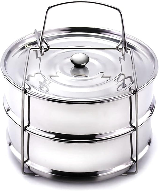 Stackable Steamer Insert Pans- Instant Pot Accessories 6 Qt-2 Silicone handle & Interchangeable Lids–Pressure Cooker Accessories- Pot in Pot for Baking,Lasagna,food steamer,Reheat Multiple Dishes