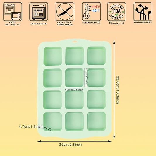 QELEG Silicone Brownie Pan with Dividers, 2 Set All Edges Square Cupcake Muffin Pans Non-Stick Baking Molds for Brownie Bites, Fudges and Keto Fat Bombs 2Pcs/12-Cavity