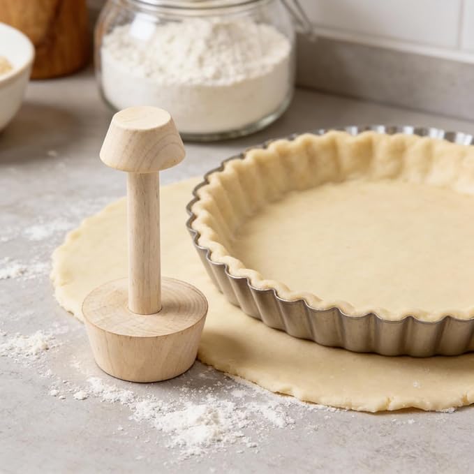 HEAVYSEVEN Wooden Double-Sided Tart Tamper, Pastry Dough Press Tool for Egg Tart Pan & Pie Baking Mold, Durable Baking Accessory for Home Bakers