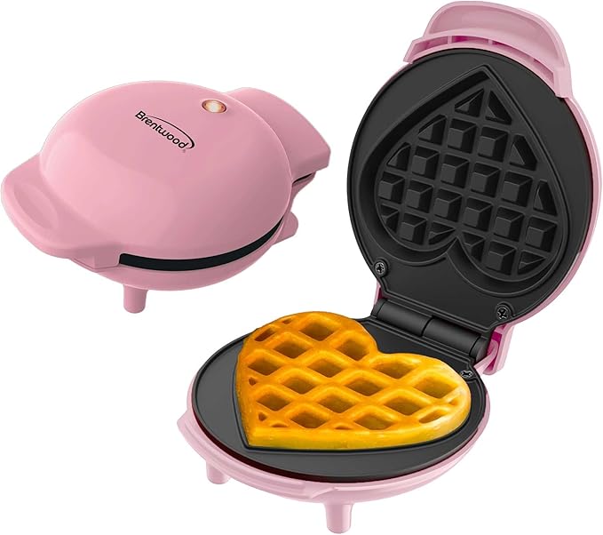 Brentwood 5” Non-Stick Mini Maker for Waffles, Keto Chaffles, Hash Browns, and More (Pink Heart)