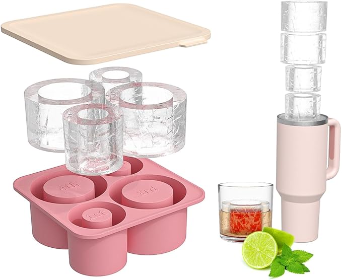 Large Silicone Ice Cube Tray for 20-30-40 oz Tumbler Cup, Slow Melting Ice Mold with Lid, Easy Release Ice Maker(Pink)