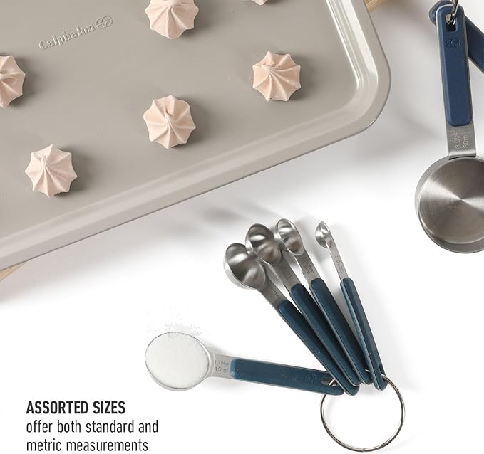 Calphalon Prime 5 Piece Stainless Steel Measuring Spoons W/Navy Blue Silicone Handles