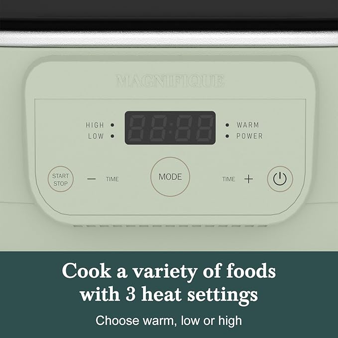 MAGNIFIQUE 6 Quart Programmable Slow Cooker Removable Healthy Nonstick Pot - Small Kitchen Appliance for Family Dinners - Serves 6+ People - Heat Settings: Keep Warm Sage Green