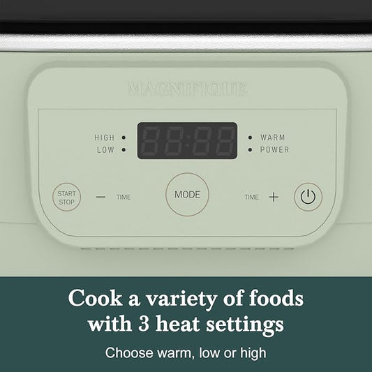 MAGNIFIQUE 6 Quart Programmable Slow Cooker Removable Healthy Nonstick Pot - Small Kitchen Appliance for Family Dinners - Serves 6+ People - Heat Settings: Keep Warm Sage Green