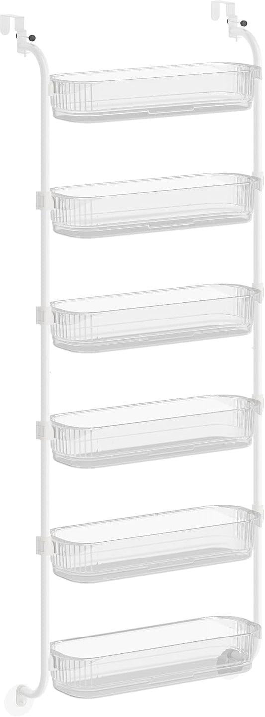 SONGMICS Over the Door Pantry Organizer, 6-Tier Kitchen Pantry Door Organizer with Adjustable Tall Baskets, Hanging Spice Rack, for Bedroom Bathroom Laundry Room, Transparent