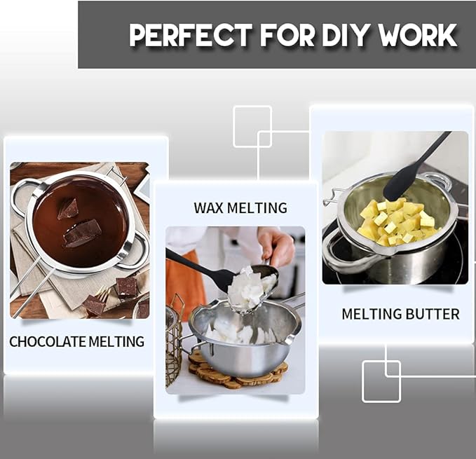 1000ML/1QT Double Boiler Chocolate Melting with 2QT 304 Stainless Steel Pot, Chocolate Melting Pot with Silicone Spatula
