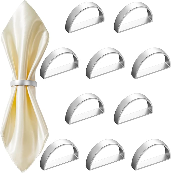20 Pcs Stainless Steel Napkin Rings Metal Napkin Ring Holders Easter Modern Serviette Buckles Metallic Adornment for Spring Table Kitchen Dinner Party Wedding(Matte Silver Semicircle)