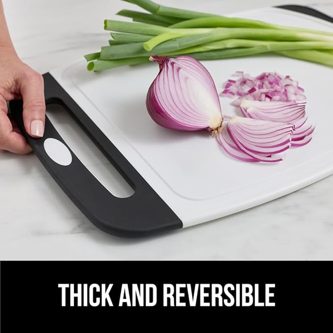 GORILLA GRIP BPA-Free Reversible Kitchen Cutting Board Set of 3, US Designed, Nonporous, Juice Grooves Catch Liquid, Slip Resistant Border, Dishwasher Safe, Durable Large Food Chopping Boards, Black