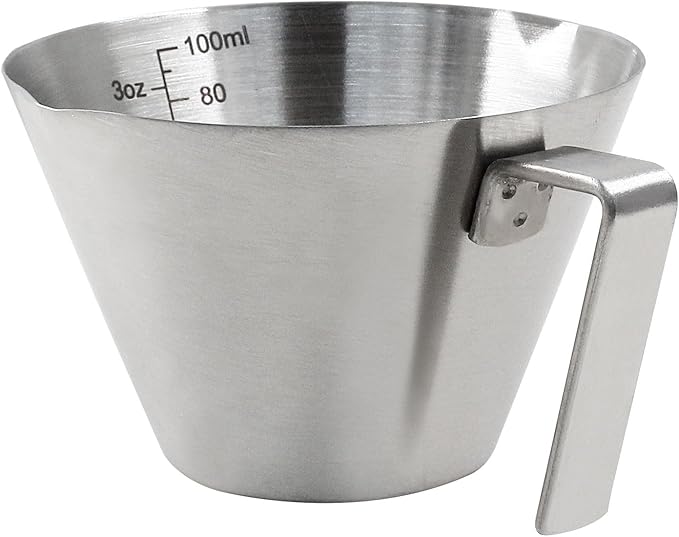 Piutouyar 100 ml / 3.4 oz Stainless Steel Espresso Cups, Double Spout Espresso Measuring Cup with Handle, Dual Scale Metal Espresso Shot Cup Pouring Cup