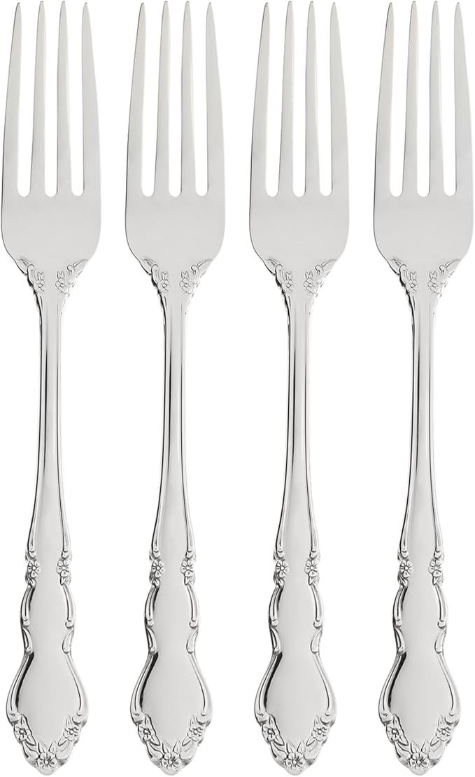 Oneida Silverware Set, Dover Fine Flatware Dinner Forks Set, Service For 4, 18/10 Stainless Steel, Rust Resistant, Mirror Finish, Dishwasher Safe, Home And Kitchen Utensils Set, Forks(Silver, 4 Piece)
