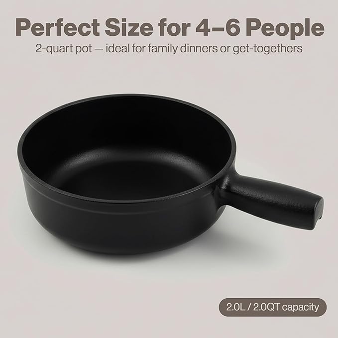 Swissmar Lugano Cast Iron Cheese Fondue Pot Replacement, 1.4 QT / 1.3 L – Compatible with Swissmar Lugano Fondue Sets – Ideal for Melting Cheese, Chocolate, & Caramel – Matte Black