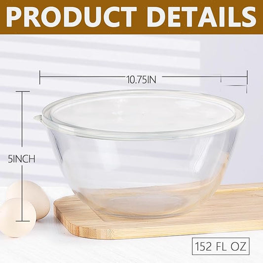 5 Quart Deep Big Glass Bowl with Lid,10 Inch Large Glass Mixing Bowl for Sourdough Bread Kitchen Salad Bread Storage, For Prepping, Marinating & Brining Kimch (clear)