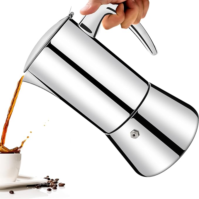 Vaolvpant No Coating 12 Cup Thickened 304 Stainless Steel Moka Pot Stovetop Espresso Maker Italian Coffee Machine 600ml 20.3oz Suitable for Gas Induction Stovetop Greca Coffee Maker Percolator