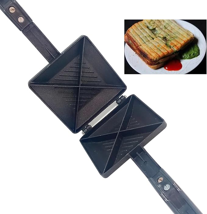 4 Cut Gas Sandwich Maker – Nonstick Gas Stove Sandwich Toaster with Heat Resistant Handle, Stovetop Sandwich Griller for Bread, Panini, Grilled Cheese