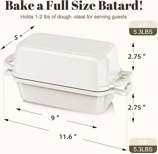 DYCYRQ Enameled Cast Iron Sourdough Bread Dutch Oven, Cast Iron Loaf Bread Pan for Homemade Bread Baking, 2PCS 9 x 5Inch Meatloaf Pan with Lid, Oven Safe, Cream