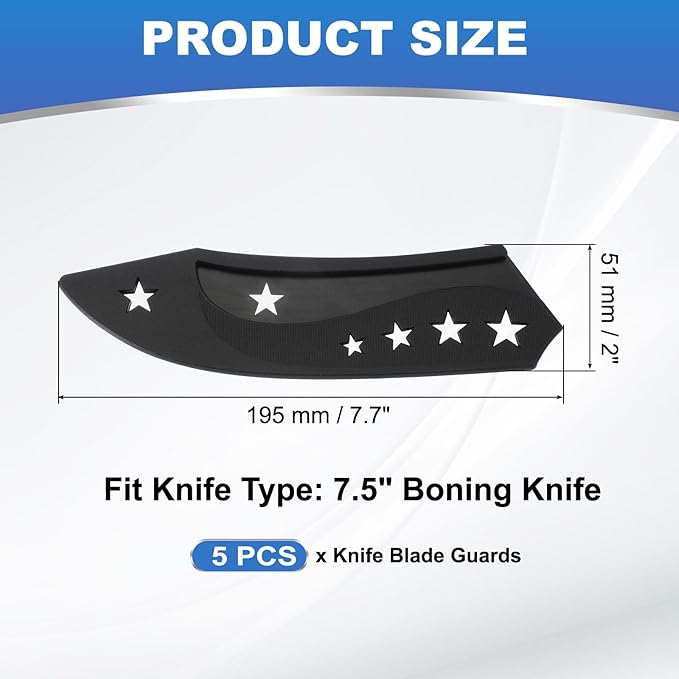 PATIKIL Plastic Safety Knife Cover Sleeves for 7.5" Boning Knife 7.7 x 2 Inch (LxW), 5 Pack Knife Blade Guard Protector Universal Kitchen Knife Sheath for Kitchen Bar, Black