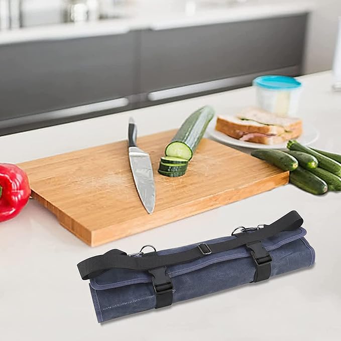 Chef’s Knife Roll Bag,Waxed Canvas Knife Cultery Carrier, Portable Chef Knife Cases,Knife Pouch Holders With 10 Slots Plus 1 Zipper Pockets Can Hold Home Kitchen Knife Tools Up To 18.8”