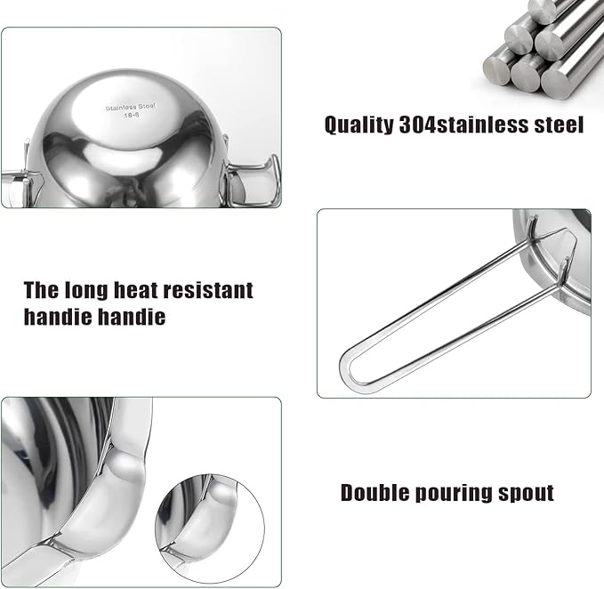 Double Boiler Pot Set for Melting Chocolate, Butter, Cheese, Caramel and Candy - 18/8 Steel Melting Pot, 2 Cup Capacity, Including The 1000ml and 600ml Capacity…