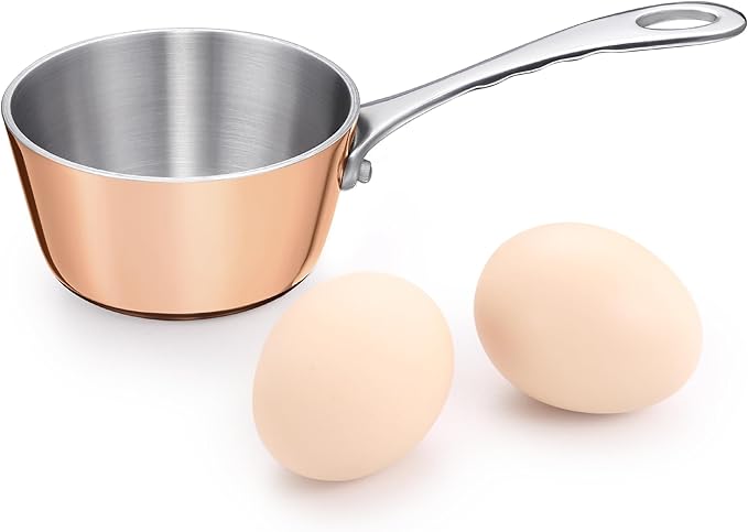 KC-Emier Mini Sauce Pan, Tri-Ply Stainless Steel Pot with Stay-Cool Handle Heating Sauce Gravy & Oil (5oz/150ml) - Copper