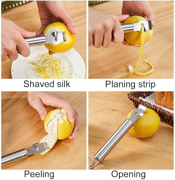 2Pack Lemon Citrus Grater Tool Stainless Steel Orange Peeler with Channel Knife Lemon Twist Tool for Kitchen Bar Cocktail Garnish