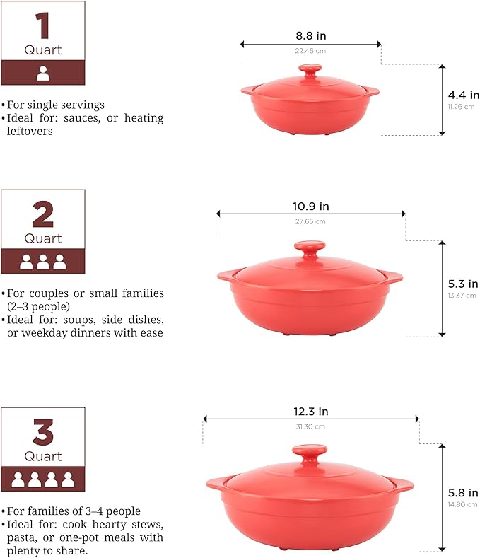 MINH LONG 3-Qt Porcelain Dutch Oven with Lid – Lead & Cadmium Free, Oven Safe to 482°F, Heat Retention, Clay Pot for Cooking on Gas & Infrared Cooktop, Use to Marinate, Cook, Bake, Refrigerate & Serve