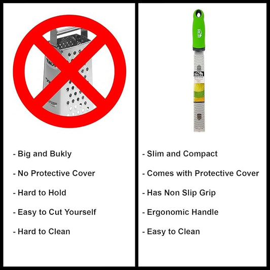 HUJI Citrus Zester and Grater: Lemon, Ginger, Garlic, Truffle, Cheese - Razor Sharp Stainless Steel Blades With Protective Cover - Dishwasher Safe