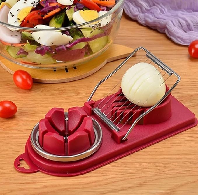 Hard Boiled Egg Cutter, Multi-Purpose Boiled Egg Cutter, Egg Slicer, for Home and Kitchen, Stainless Steel Wire with 2 Slicing Styles, for Cheese, Fruit, Strawberry, Mushrooms and Kiwis (cherry)