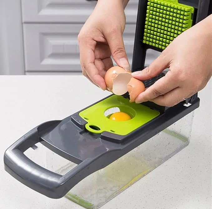 Vegetable Chopper Mandoline, Onion Chopper 16 in 1 Multifunctional Food Chopper with 9 Blades Slicer Dicer Cutter & Dicing Machine with Container in Grey and Green Colour