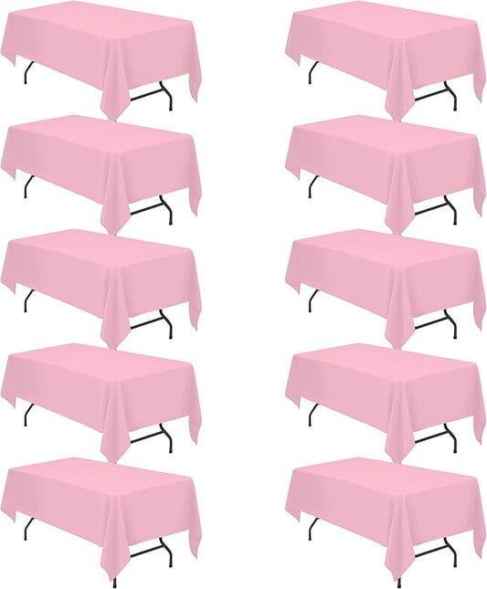 BRILLMAX 10 Pack Pink Tablecloths 60 x 102 Inch for 6ft Rectangle Tables - 150 GSM Polyester Fabric, 15" Standard Drop, Water, Stain & Wrinkle Resistant Cloth Cover for Wedding Banquet Dining Buffet