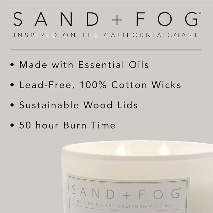 Sand + Fog Scented Candles - Vanilla Sandalwood - Additional Scents and Sizes - 3 Wicks 100% Cotton Lead-Free - Luxury Air Freshening Jar Candles - Perfect Home Decor - 21 oz