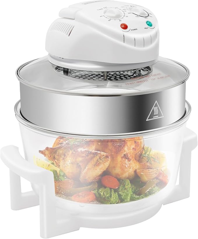 Countertop Toaster Oven 18QT, Glass made Family-Size Airfryer with Steam Rack & Toasting Rack, Nonstick & Dishwasher-Safe, Auto Shutoff, Quick Easy Meals Ideal, for Family Meals
