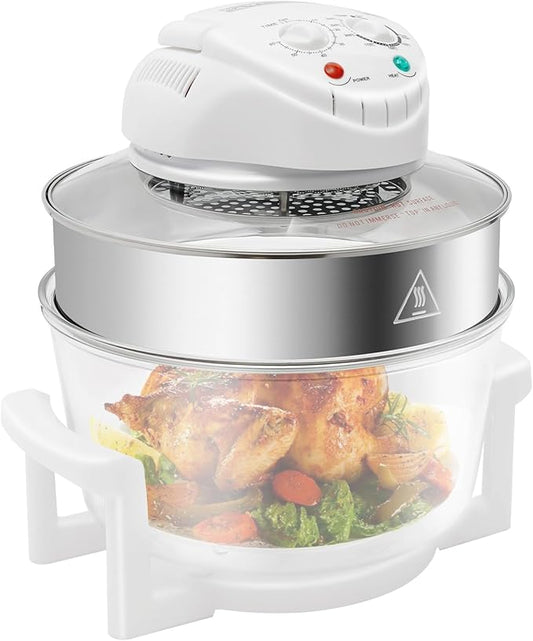 Countertop Toaster Oven 18QT, Glass made Family-Size Airfryer with Steam Rack & Toasting Rack, Nonstick & Dishwasher-Safe, Auto Shutoff, Quick Easy Meals Ideal, for Family Meals