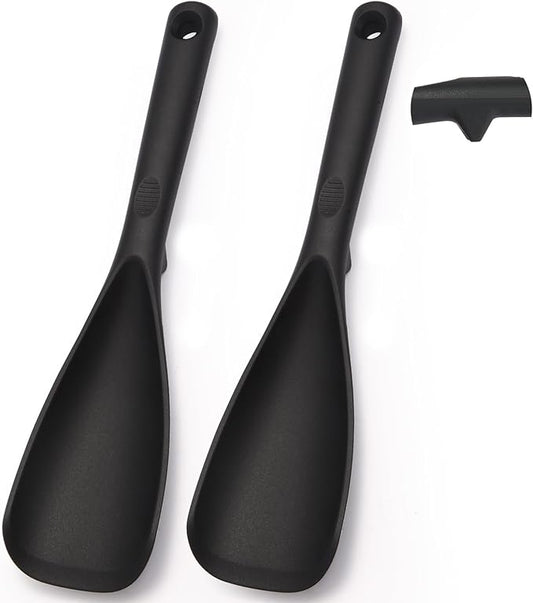 Multifunction Cooking Spoons for Nonstick Cookware, Seamless Design Silicone Spatula Spoon for Mixing, Scoop and Scrape, Dishwasher Safe, 2 Pack, Black