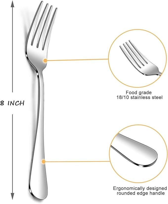 Dinner Forks Set,8 Inches Set of 6 Food Grade Stainless Steel Silverware Forks,Table Forks,Flatware Forks,Mirror Finish Dishwasher Safe,Use for Home,Kitchen or Restaurant