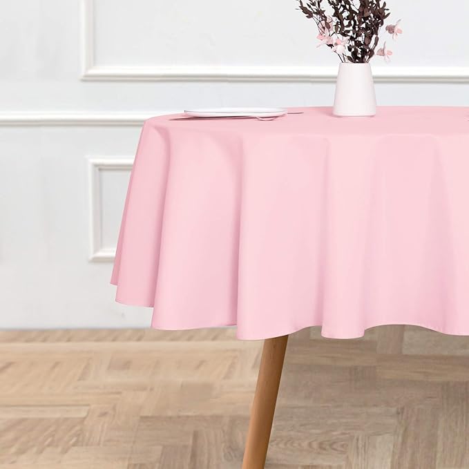sancua 60 Inch Round Tablecloth (Fits 20-48 Inch Tables), Water Resistant Spill Proof Washable Polyester Table Cloth Decorative Fabric Table Cover for Dining, Buffet Parties and Camping, Pink
