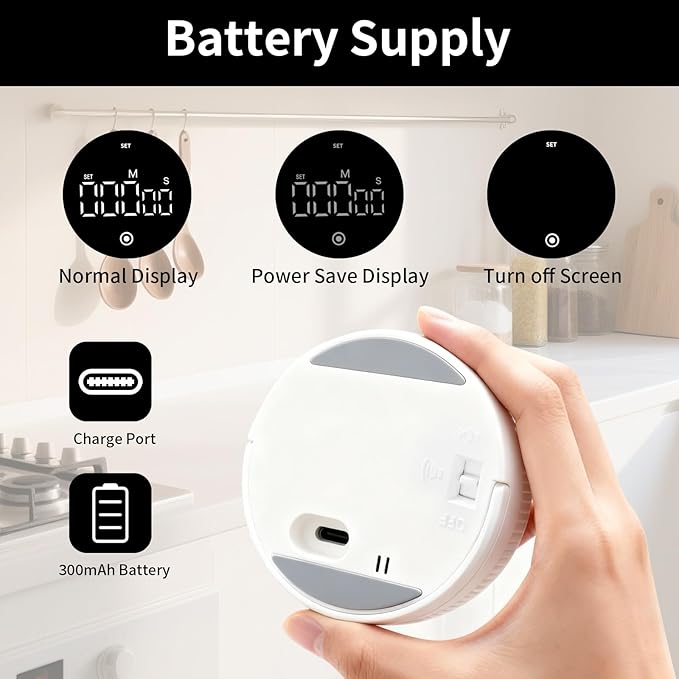 Digital Kitchen Timer with Magnet,Large LED Display Visual Timer with Countdown Countup for Adult & Children，Battery Supply for Classroom Home Gym Office (2 * White)