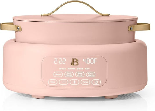 Beautiful 10-in-1 Electric MultiCooker 6 Quart - Programmable Slow Cooker, Sous Vide, Rice Cooker - Sleek Touch Timer & Delayed Start - Kitchen Appliance by Drew Barrymore (Rose)