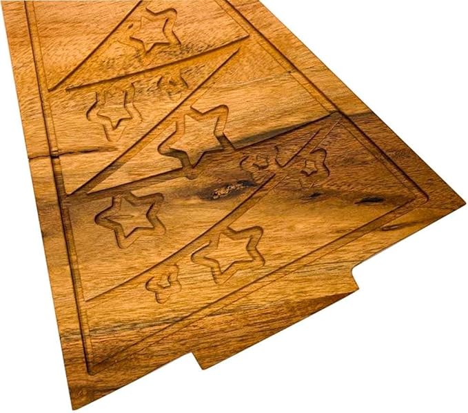 Treen Art Wooden Christmas Cutting Board for Kitchen Decor, 14.5"L x 8.5"W Star Tree Shaped Acacia Wood Chopping Board with Juice Grooves, Serving Charcuterie Platter