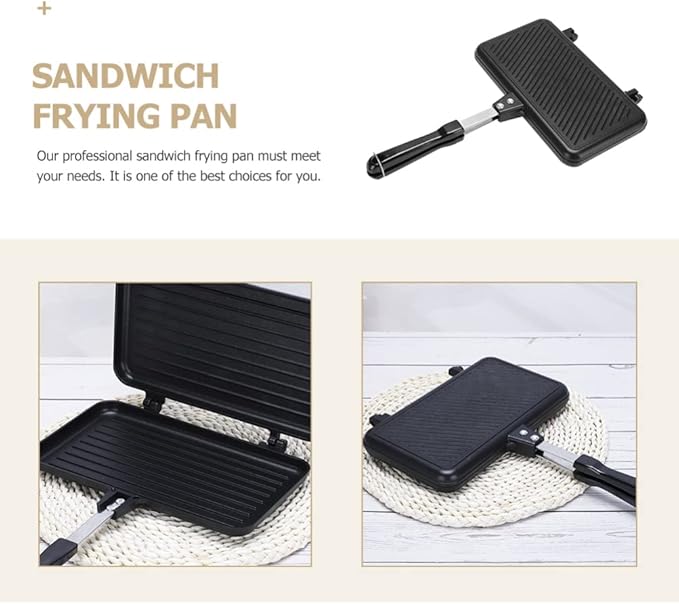 Hemoton Double-Sided Nonstick Sandwich Baking Pan 14 Inch Aluminum Grill Pan for Stovetop Cooking Breakfast Omelette Toast and More