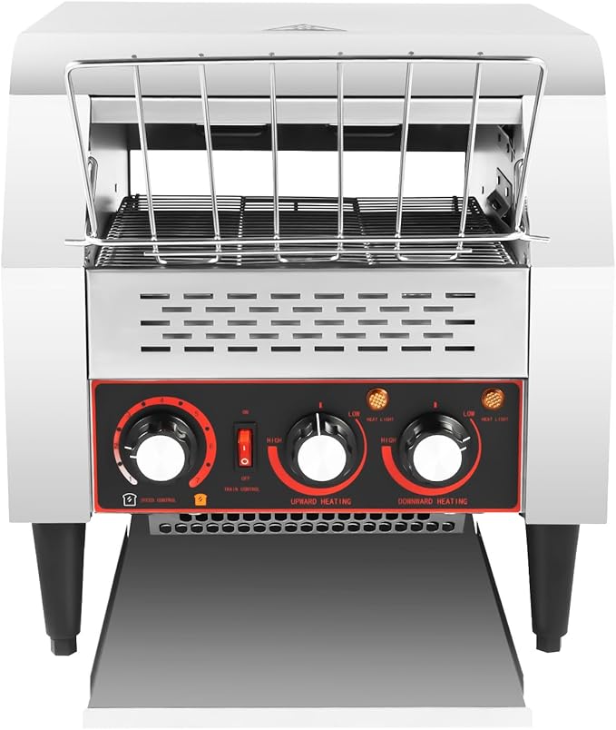 300 Slices/Hour Electric Conveyor Toaster, 2200W Stainless Steel Electric Oven with Dual Heating Tube 7-Speed Adjustments, Commercial Conveyor Toaster for Kosher, Buns and Sandwiches