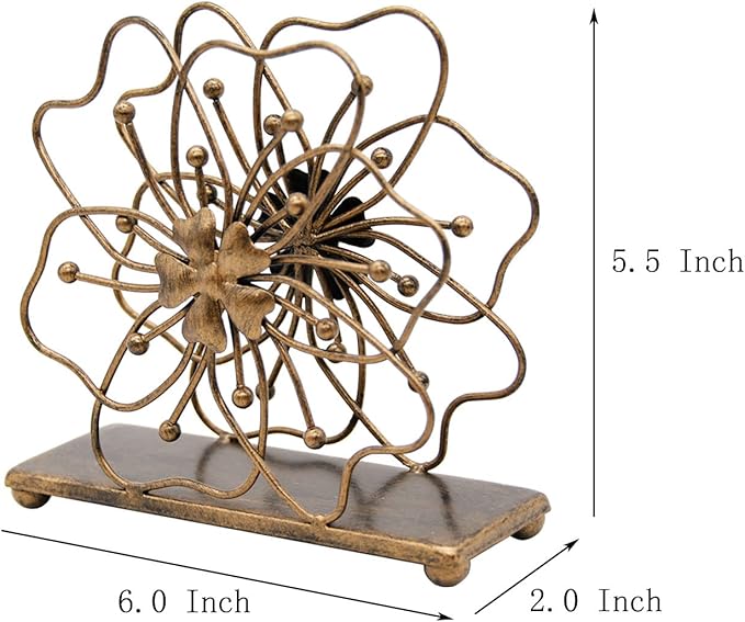 OwlGift Flower Style Napkin Holder, Freestanding Tissue Dispenser, Dining Table Napkin Storage for Home Kitchen Restaurant Picnic Party Wedding Housewarming – Bronze