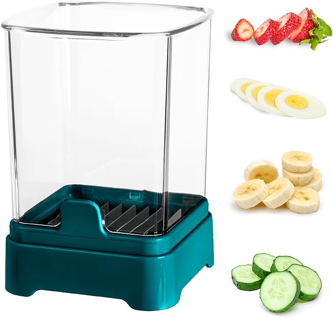 3-in-1 Strawberry Banana & Egg Slicer Cup | Detachable Fruit Cutter with Push Plate for Effortlessly Safe Slicing | Quick Meal Prep & Snacks Kitchen Gadget (Blackish green)