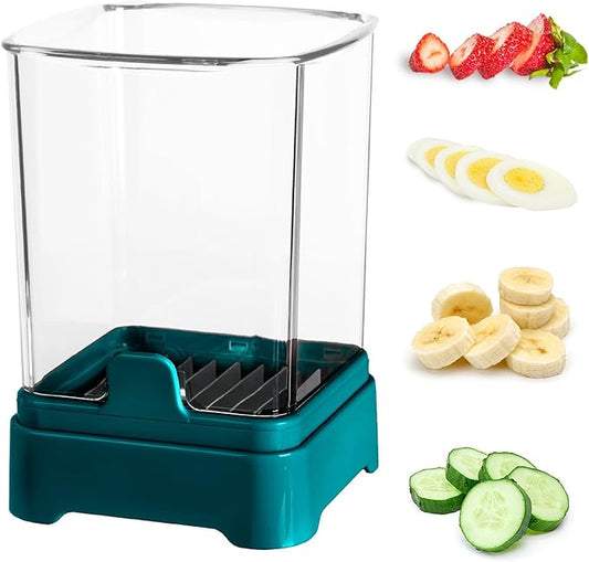 3-in-1 Strawberry Banana & Egg Slicer Cup | Detachable Fruit Cutter with Push Plate for Effortlessly Safe Slicing | Quick Meal Prep & Snacks Kitchen Gadget (Blackish green)