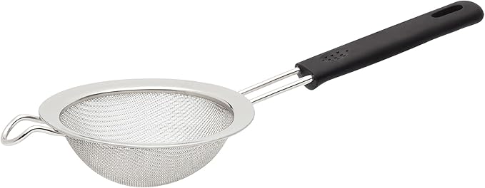 HIC Kitchen Fine Mesh Strainer With Support Handle, Stainless Steel And Silicone Handle, 5-Inch, For Sifting Baking Ingredients, Straining, And Draining Soups And Sauces