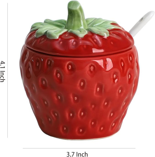 WAIT FLY Strawberry Ceramic Sugar Bowl with Lid, Sugar Container, Sugar Salt Pepper Storage Jar for Kitchen Countertop, Coffee Bar