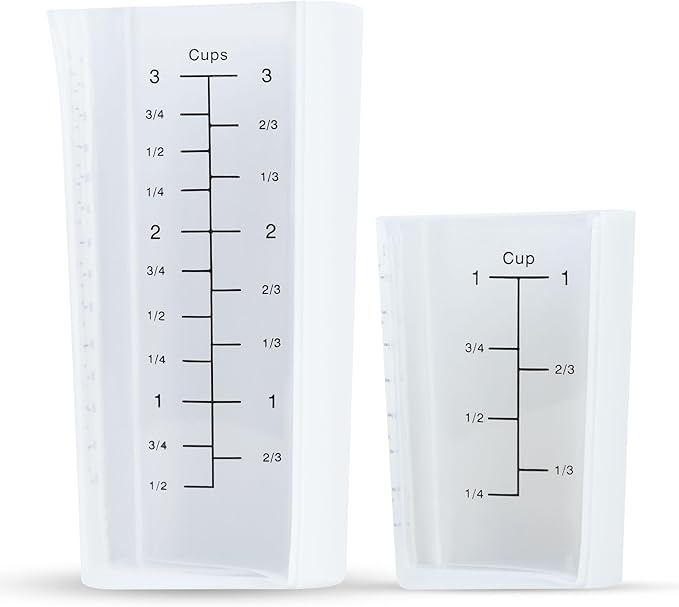 Measuring Cup Set - 2-Piece (1-Cup & 3-Cup Capacity) with Flexible Silicone Front & Rigid Back for Precise, Non-slip Pouring, Easy-Read Measurements (Cups, Oz, ML), Dishwasher Safe