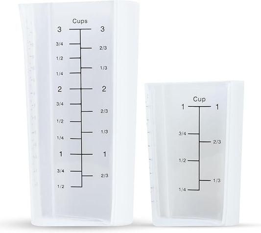 Measuring Cup Set - 2-Piece (1-Cup & 3-Cup Capacity) with Flexible Silicone Front & Rigid Back for Precise, Non-slip Pouring, Easy-Read Measurements (Cups, Oz, ML), Dishwasher Safe